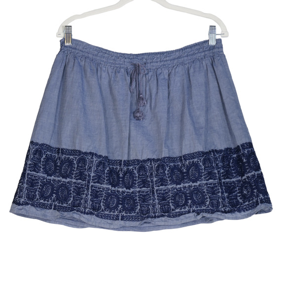 J Crew Mini Skirt Womens Medium Blue Tasseled Elastic Waist Boho Casual Chic - Picture 1 of 6